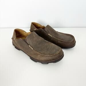 Olukai Moloa Brown Leather Slip-On Casual Shoes